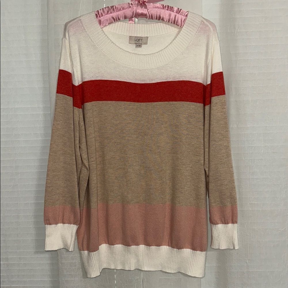 LOFT XL Crew Super Soft Lightweight Knit Cotton Blend Pullover Stripe Sweater